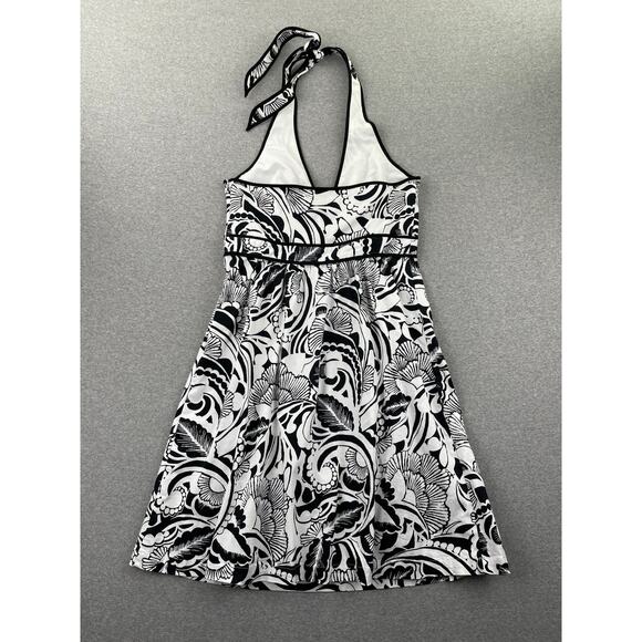 a.n.a Dress Womens 12 Black White Floral Print Halter Neck Fit & Flare Summer - Picture 2 of 15